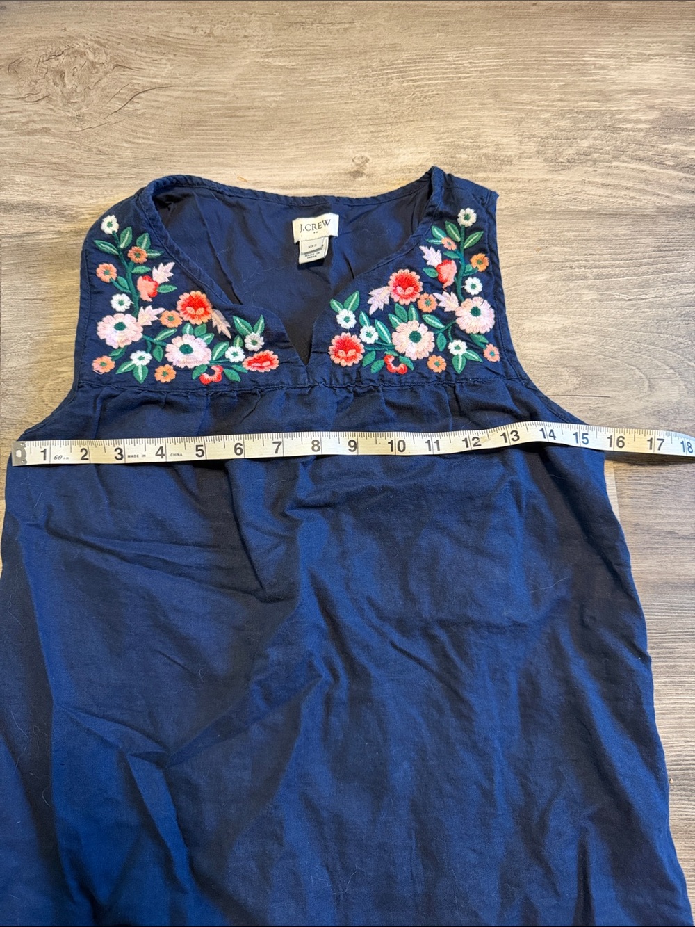 J. Crew Navy Sleeveless Top with Multicolor Floral Embroidery - Picture 2 of 3